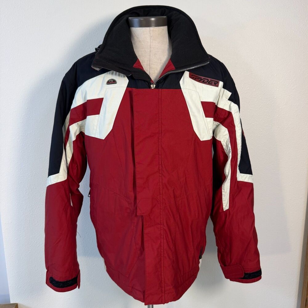 Spyder Team Venom Mens M Ski Snowboard Jacket Red Black White Hooded Y2K